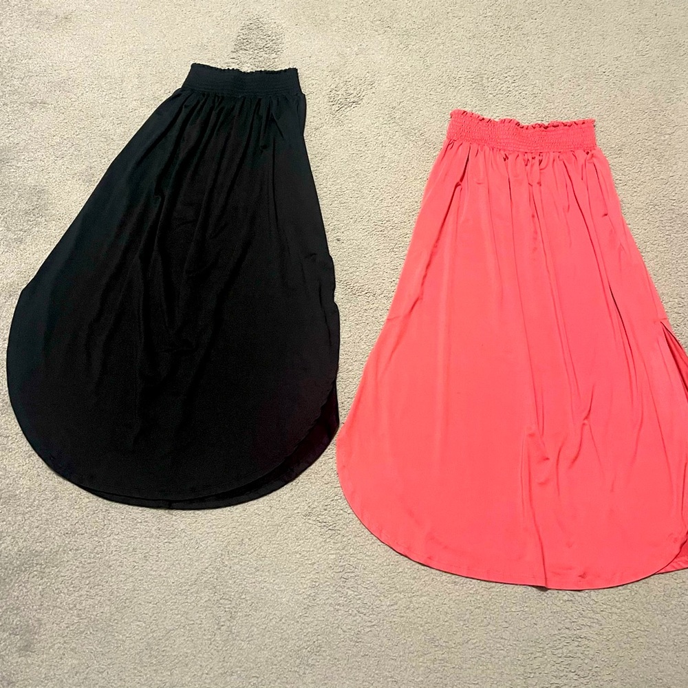 Black and Pink High-Low Maxi Skirts with POCKETS